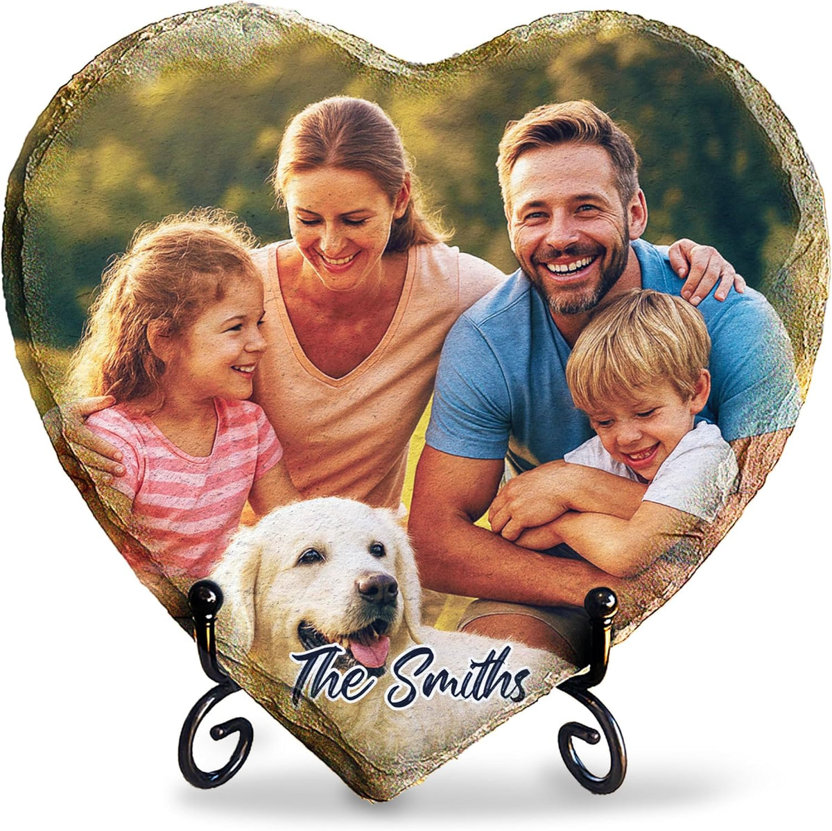 Personalized Heart Shaped Slate Photo Plaque, Custom Stone Gift for Mom Dad
