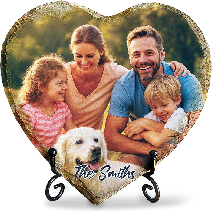 Personalized Heart Shaped Slate Photo Plaque, Custom Stone Gift for Mom Dad