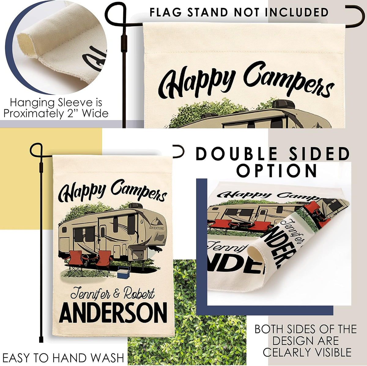 Personalized Camping Flag with Name and Address, Custom RV Campground Gift