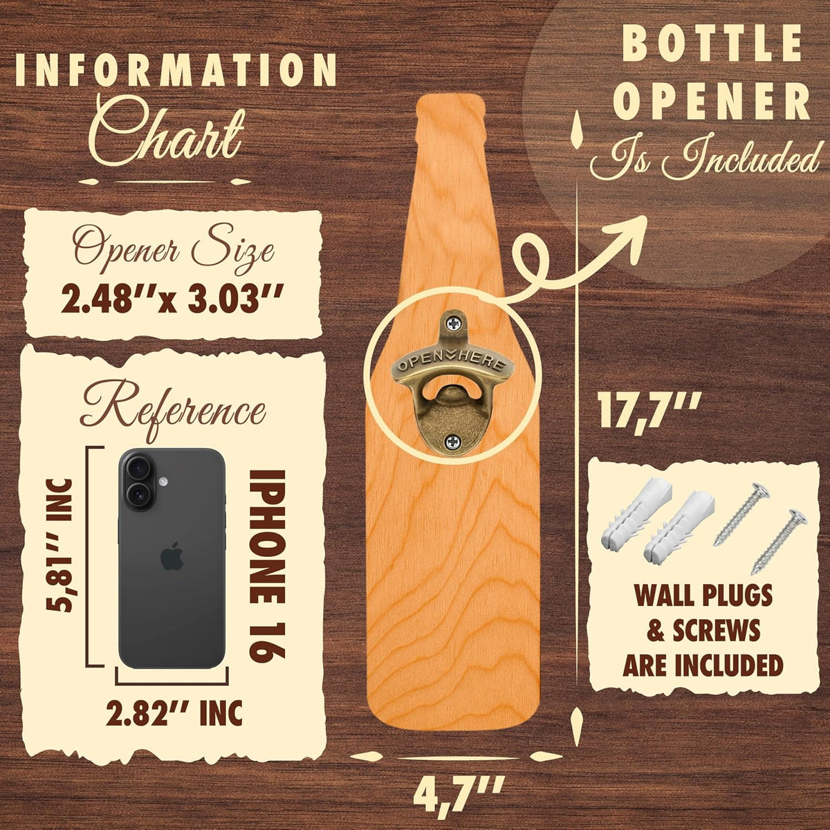 Personalized Wall Mounted Bottle Opener Beer Sign Gift for Dad – Custom Beer Shape Bar & Home Decor Accessory with Name – Unique Father’s Day, Christmas Gift for Him – Rustic Man Cave Decor
