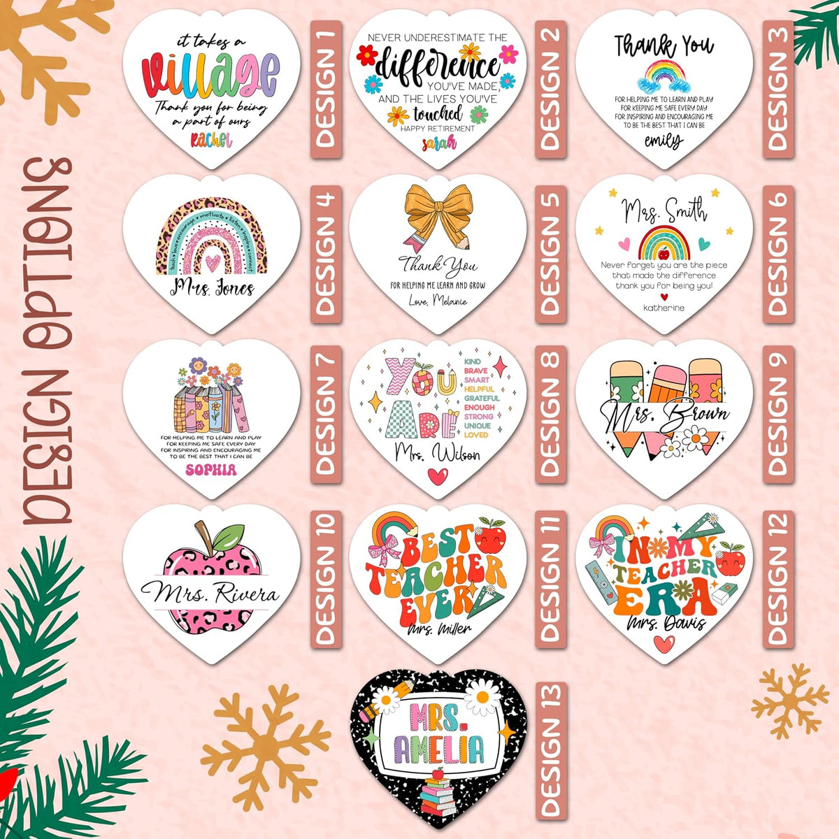 Teacher Appreciation Gift – Heart‑Shaped Thank You or Happy Retirement Ornament – Personalized Teacher Name & Student Names – End of Year, Christmas, Mother’s Day or Back to School Keepsake