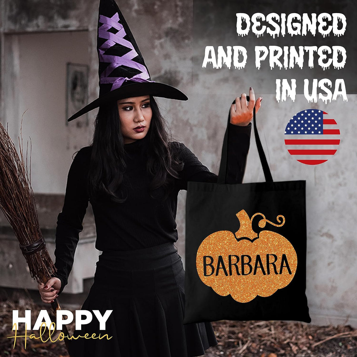 Personalized Halloween Tote Bag with Name, Custom Trick or Treat Gift