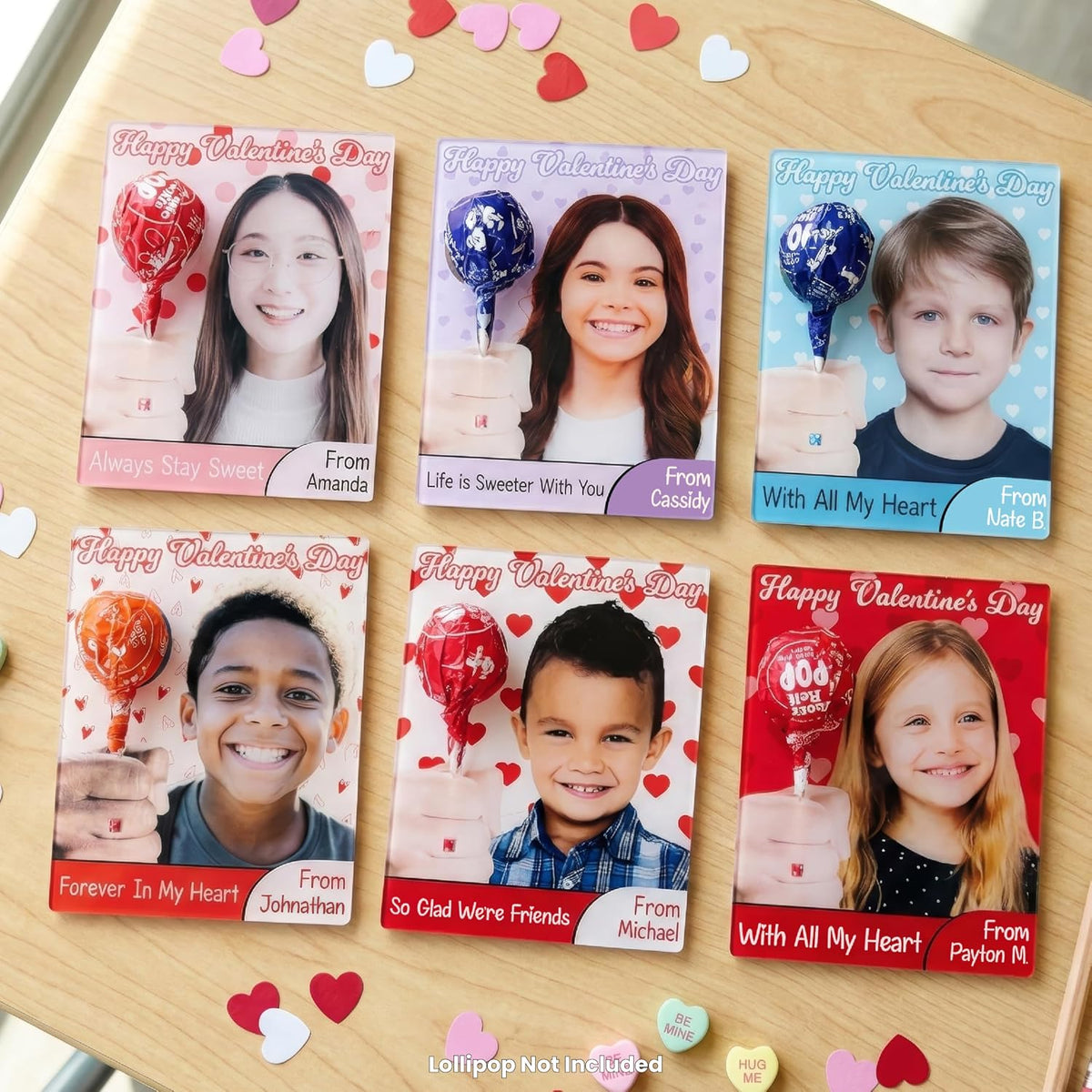 Valentine Cards for Classroom Exchange – Personalized Photo Lollipop Holder with Name & Message – Custom School Valentines for Boys & Girls, Teachers, Parties & Playdates – Cute Handout