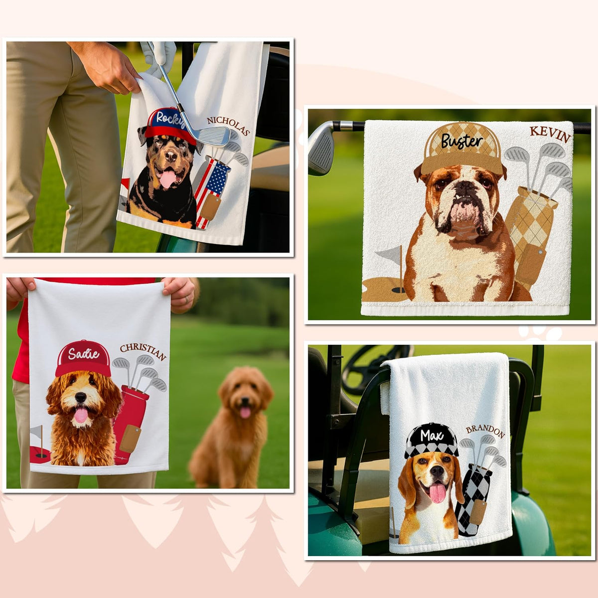 Zexpa Apparel Custom Pet Golf Towel – Personalized Golf Club Towel with Your Dog or Cat Photo & Name – Unique Pet Lover Golf Accessory Gift for Golfers & Pet Owners
