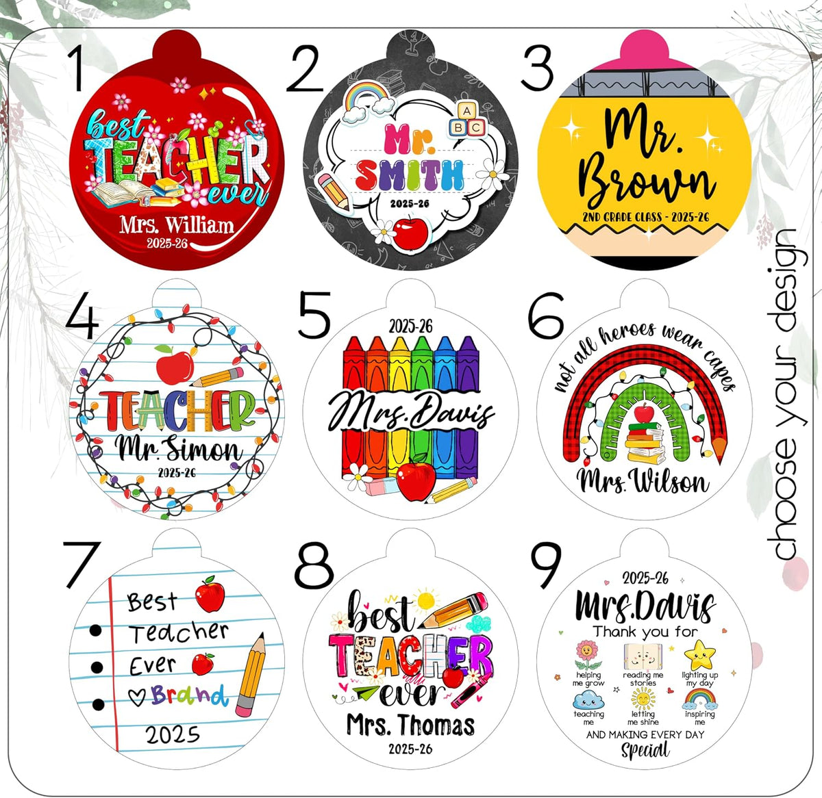 Personalized Teacher Christmas Ornament - Custom Acrylic Tree Hanging Gift for Teachers, Classroom Decor for End of Year, First Year, Preschool, Kindergarten, Thank You Gift