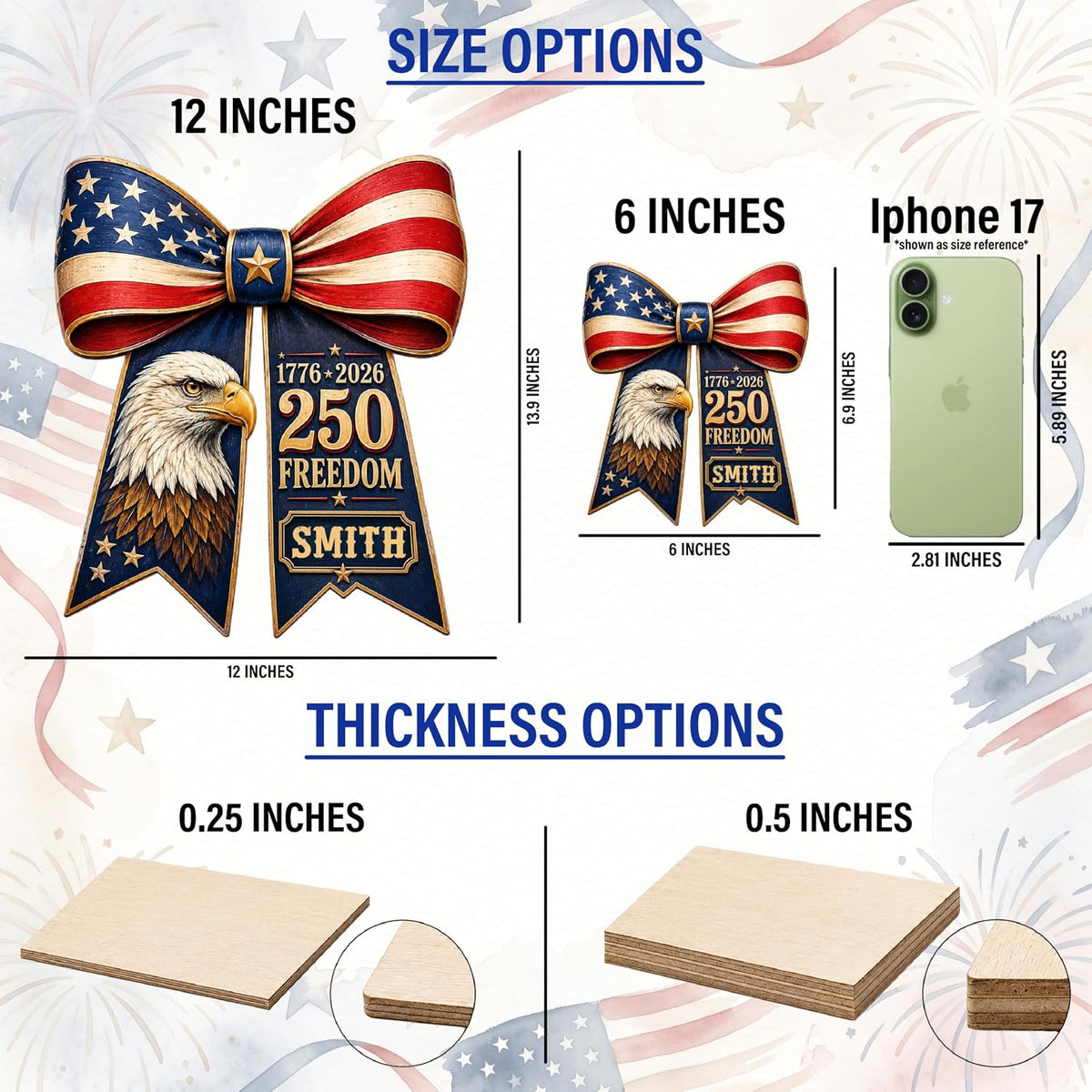 Personalized Eagle Patriotic Door Sign for Front Door, Custom Family Name America 250th Anniversary Wooden Door Hanger, USA 1776-2026 Independence Day 4th of July Wall Decor