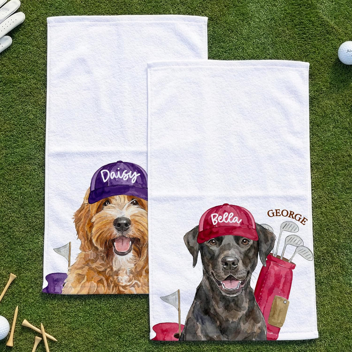 Custom Golf Towel with Photo, Personalized Pet Golf Towel for Men, Dog or Cat Portrait with Name, Funny Golf Bag Accessory Gift for Golfers, Father’s Day Birthday