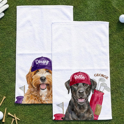Custom Golf Towel with Photo, Personalized Pet Golf Towel for Men, Dog or Cat Portrait with Name, Funny Golf Bag Accessory Gift for Golfers, Father’s Day Birthday