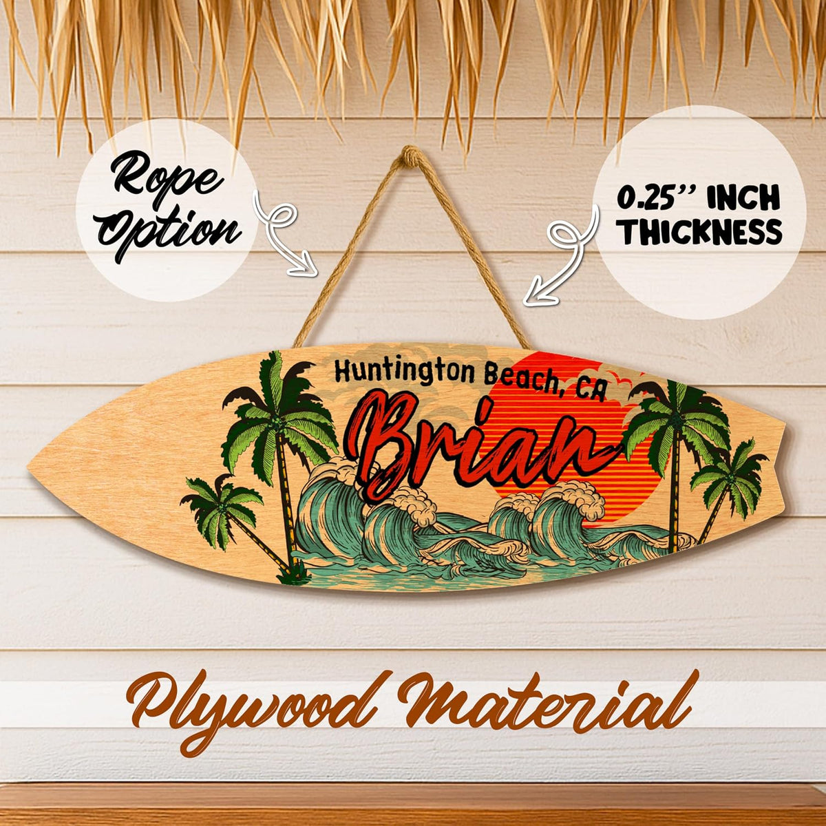 Personalized Surfboard Wood Sign with Name, Custom Beach House Decor Gift