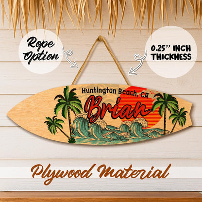 Personalized Surfboard Wood Sign with Name, Custom Beach House Decor Gift