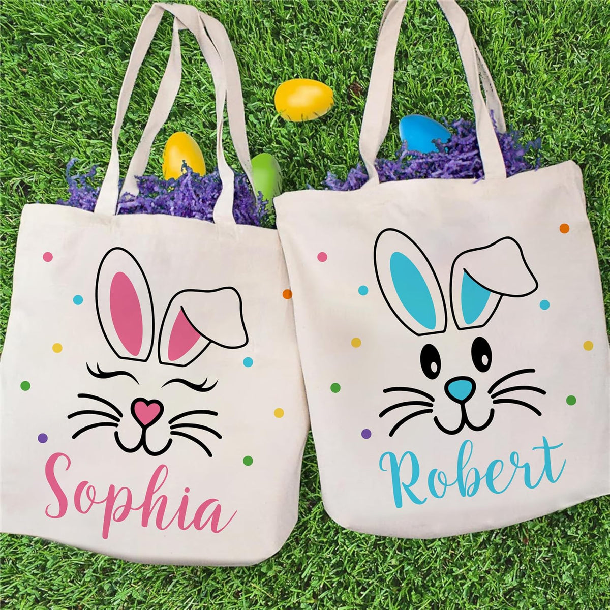 Personalized Easter Egg Hunt Tote Bag with Name, Custom Canvas Holiday Bag