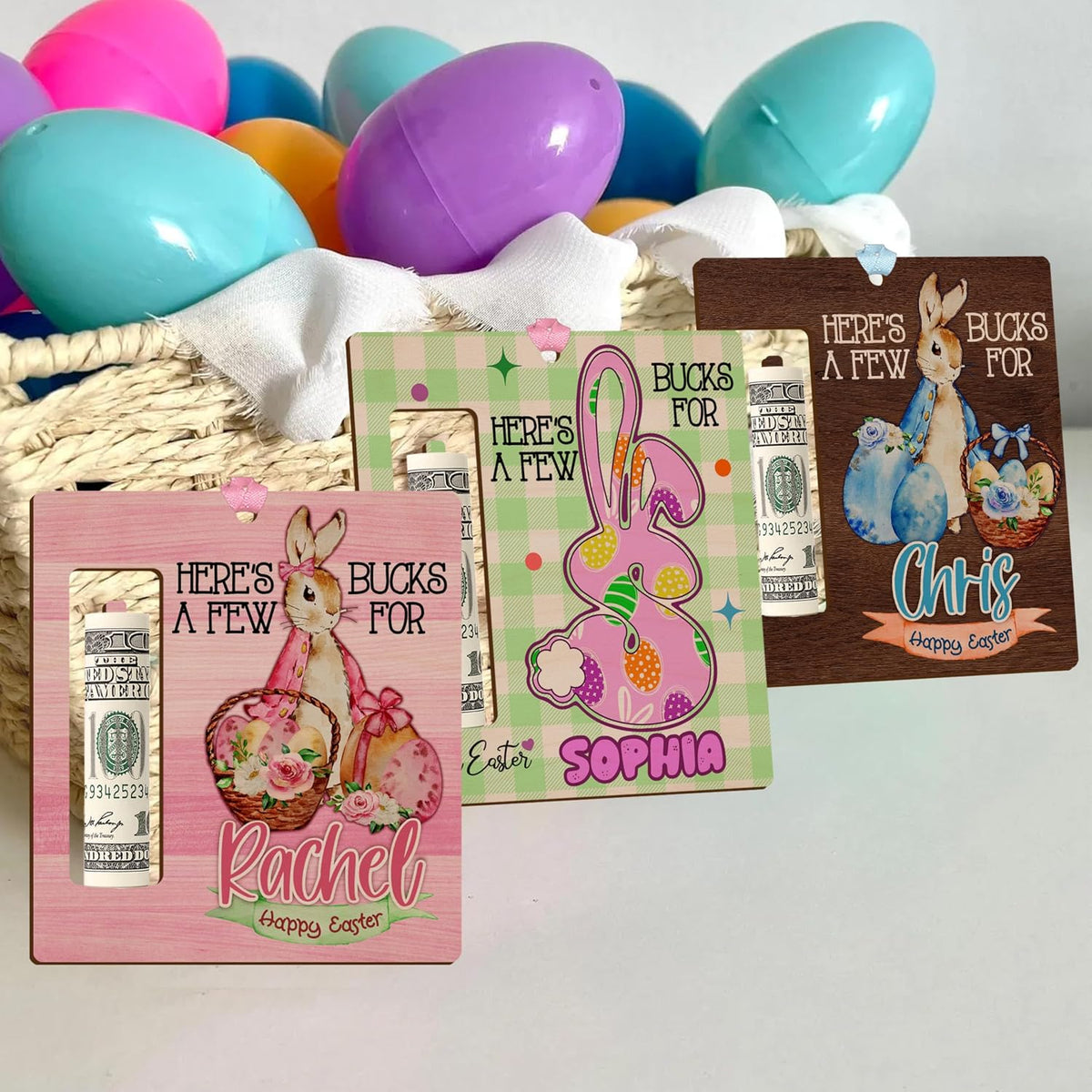Personalized Easter Money Holder with Name, Custom Wooden Cash Gift