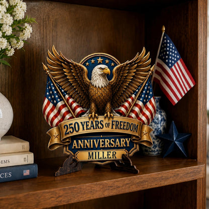 Personalized Eagle Patriotic Door Sign for Front Door, Custom Family Name America 250th Anniversary Wooden Door Hanger, USA 1776-2026 Independence Day 4th of July Wall Decor