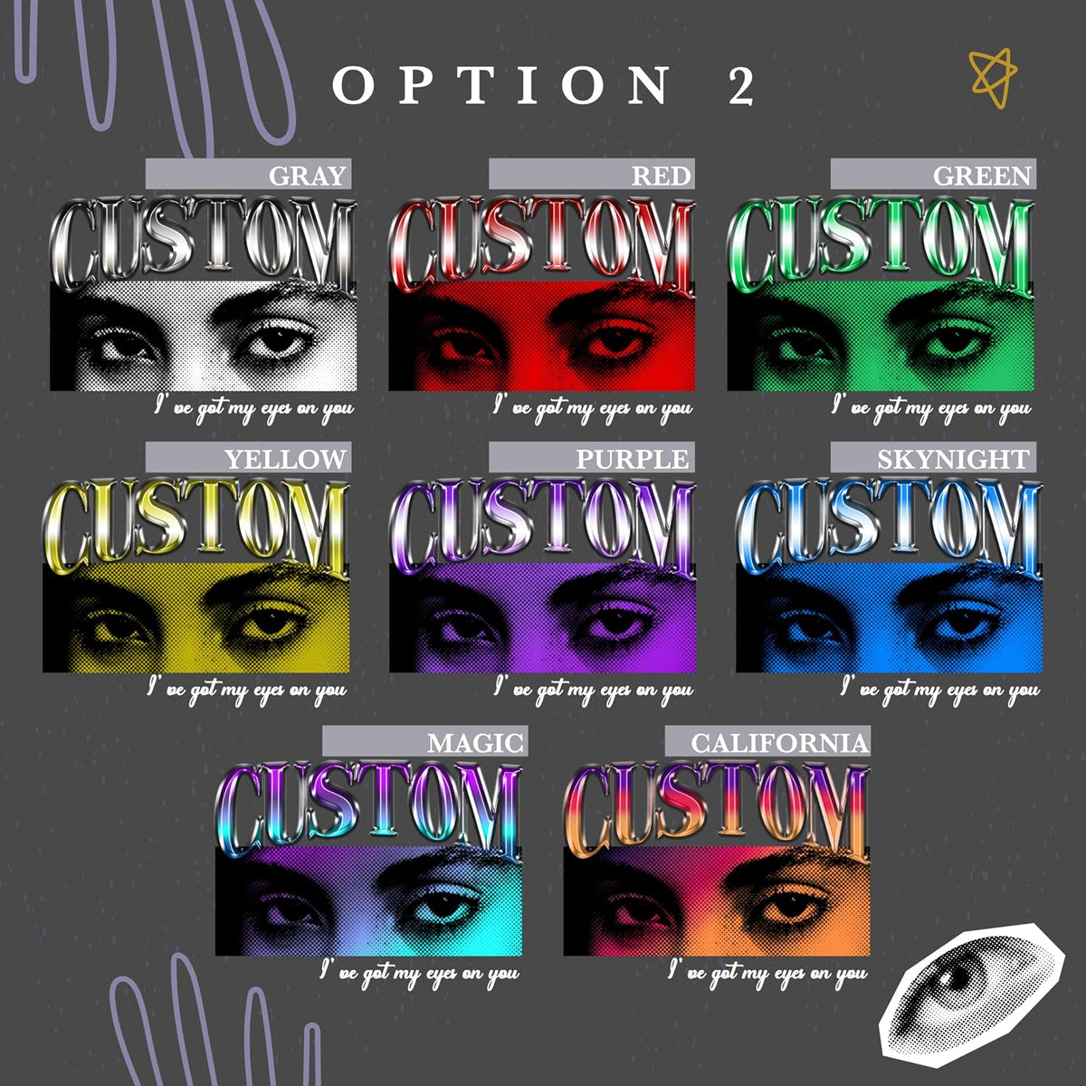 Custom Eyes Name T-Shirt - Personalized Photo Tee with Eye Design and Text - Shirt for Men & Women - Multiple Colors, Sizes & Font - Gift for Birthdays, Valentine's Day, Christmas