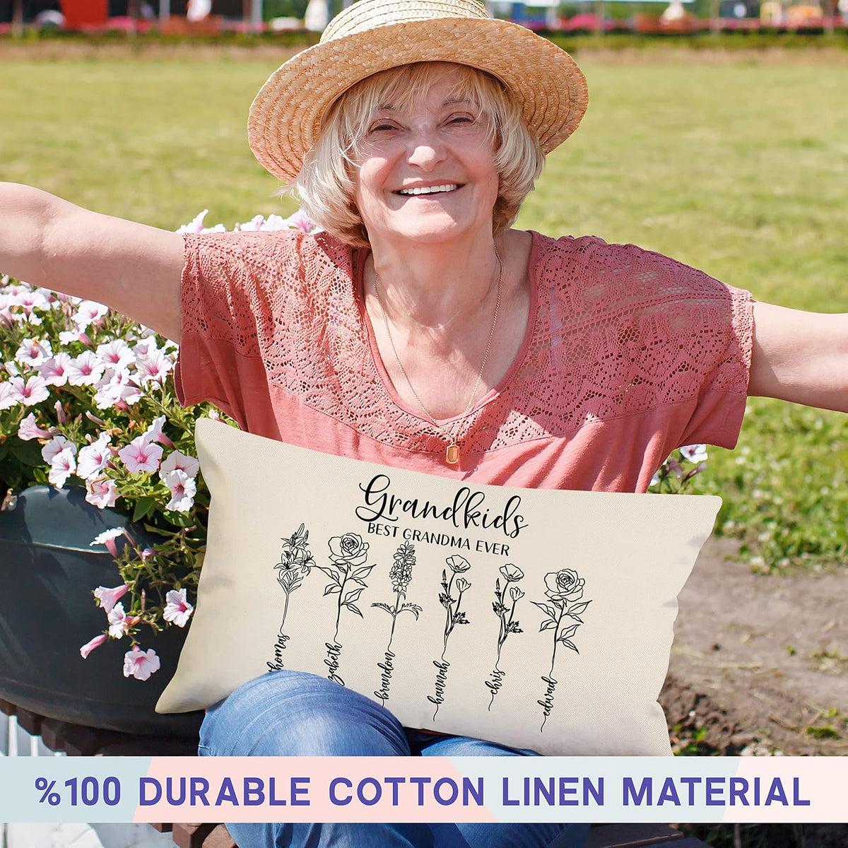 Zexpa Apparel Customized Mothers Day Lumbar Pillow Cover Personalized Grandma's Garden Flowers