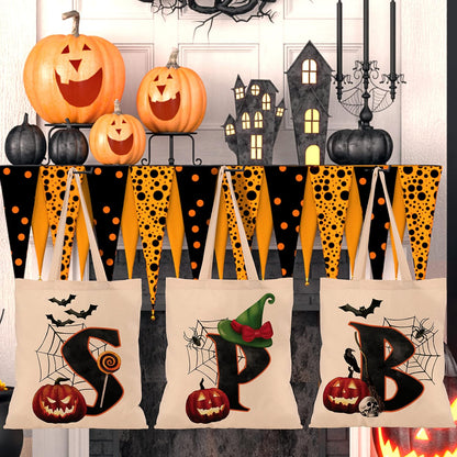 People People Halloween Initial Tote Bags Gifts for Boys Girls - Trick or Treat Letters Pumpkin Goodie Bag