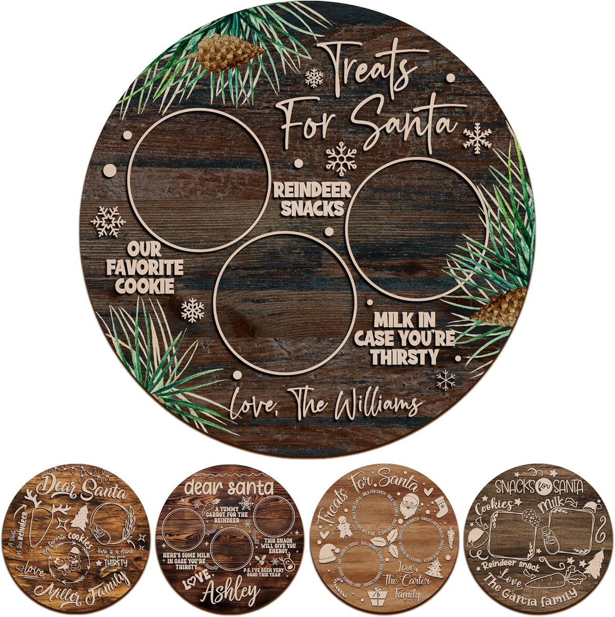 Personalized Christmas Santa Cookie Tray, Custom Wooden Xmas Plate