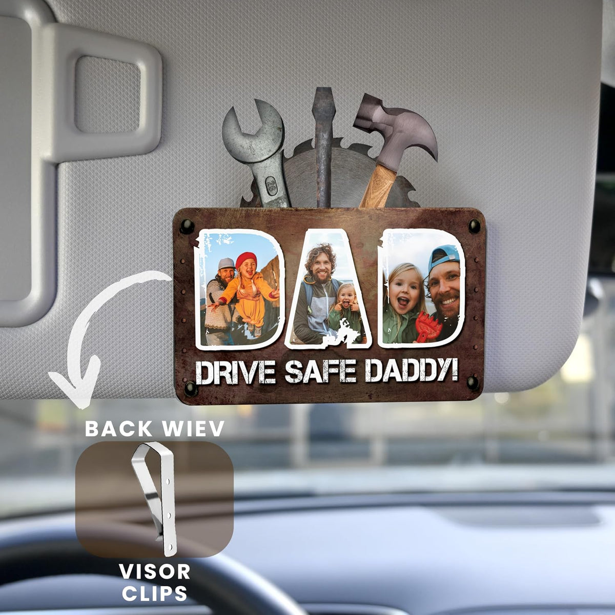 Personalized Cowboy Horseshoe Car Visor Clip – Custom Photo & Message Gift for Dad – Drive Safe Daddy – Cute Father’s Day Car Accessory from Kids – Best Dad Ever