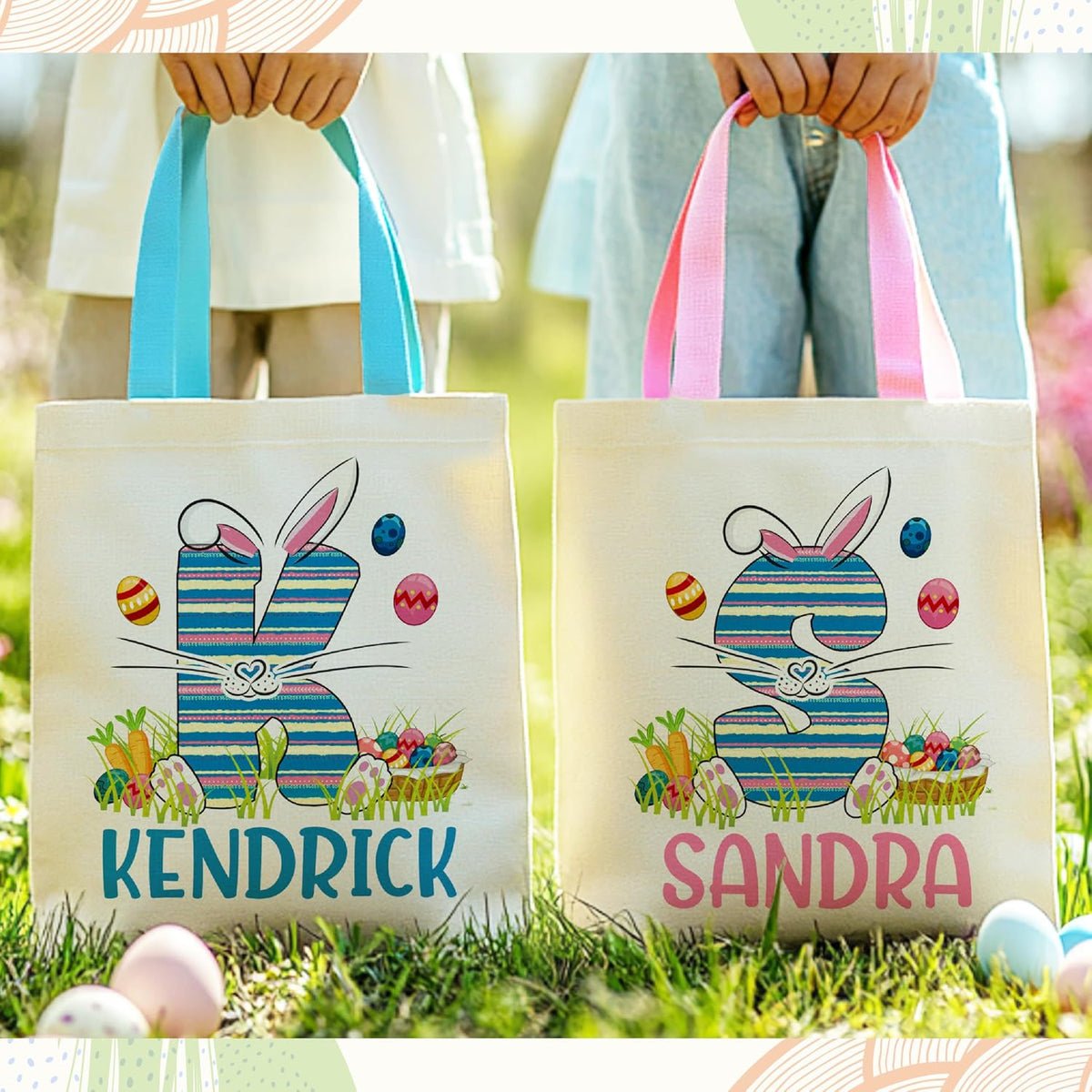 Personalized Easter Tote Bag with Name, Custom Color-Your-Own Canvas Gift