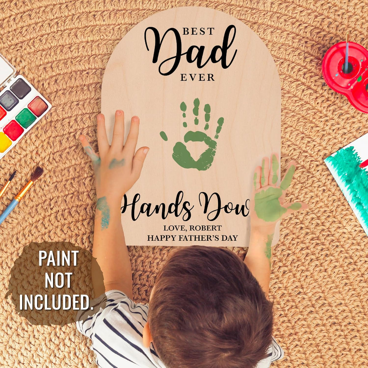 Personalized Handprint Father’s Day Trophy Sign, DIY Kids Handprint Plaque Gift for Dad Grandpa Papa