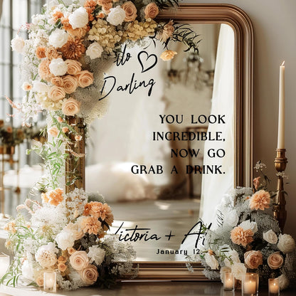 Personalized DIY Wedding Mirror Welcome Sign Decal - Custom Vinyl Sticker with Bride & Groom Names - Elegant Lettering for Bridal Shower, Reception Wall Decor, Event Signage