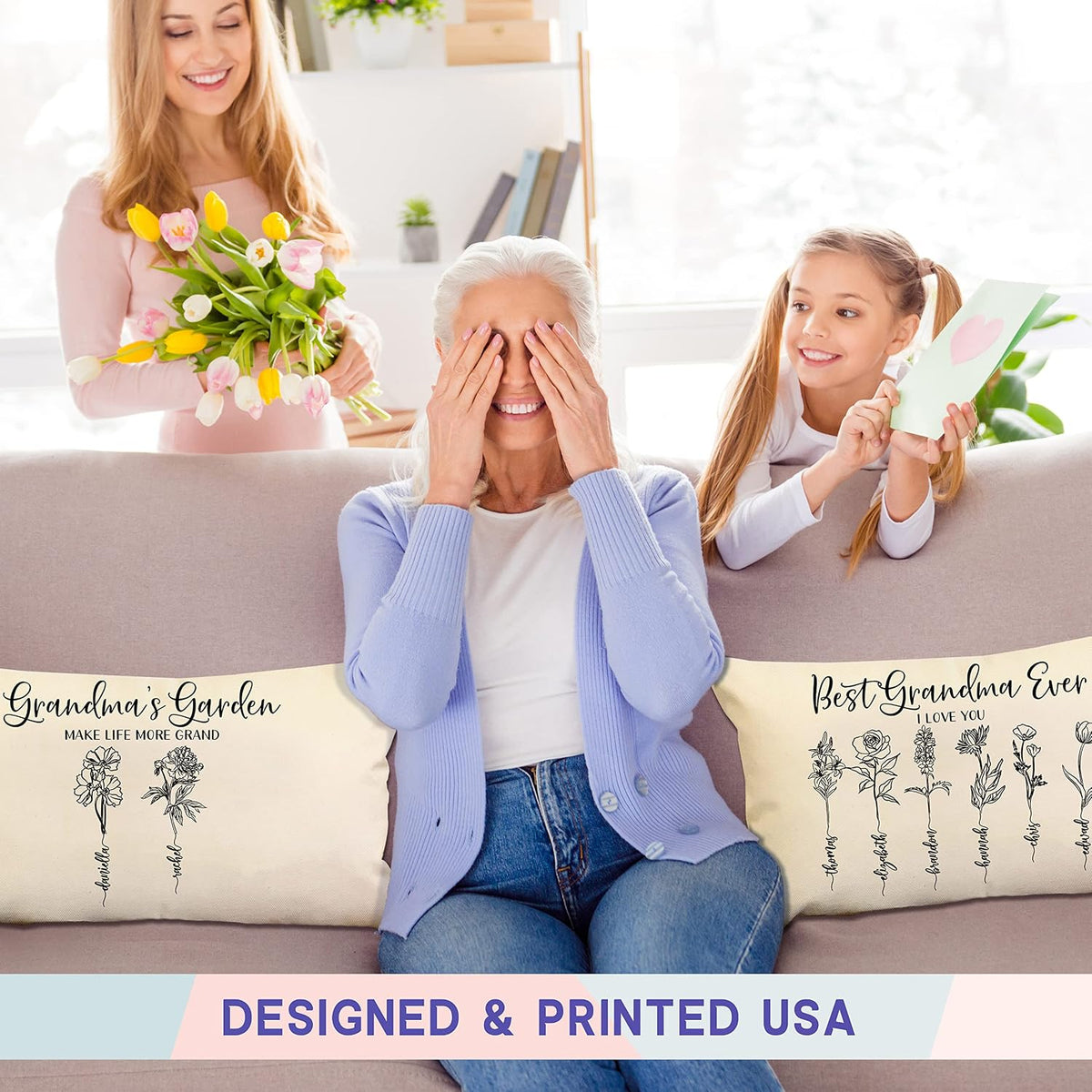 Zexpa Apparel Customized Mothers Day Lumbar Pillow Cover Personalized Grandma's Garden Flowers
