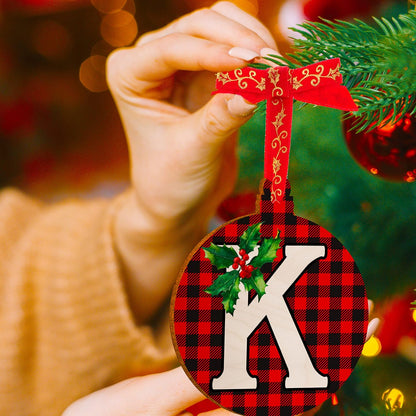 People Christmas Initial Ornaments for Tree - Monogrammed Christma Wood Ornament Decor Noel Wooden Gifts Housewarming Pattern Decorative Xmas #C, Black