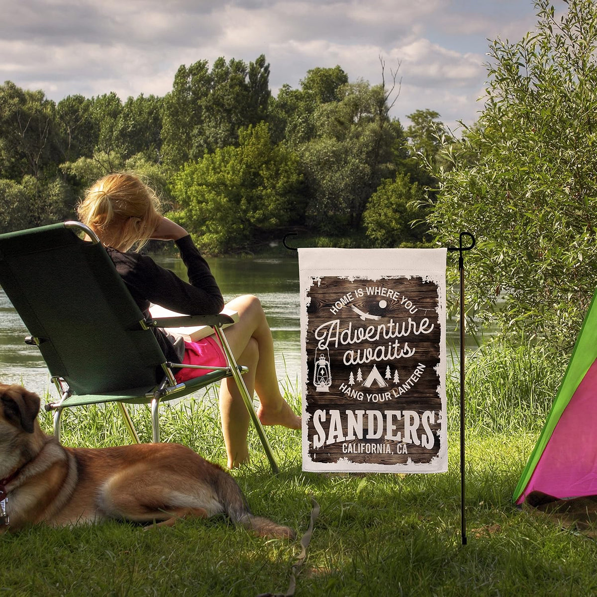 Personalized Camping Garden Flag with Family Name, Custom Double Sided Flag