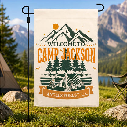 Personalized Camping Garden Flag 13x18 Inch Double Sided, Custom Family Name Welcome to Our Campsite Yard Flag