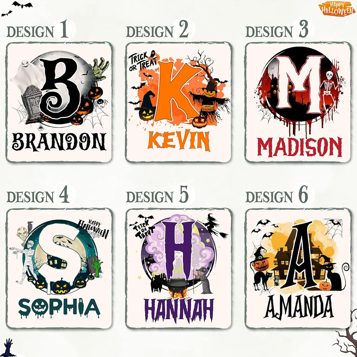 Personalized Halloween Canvas Tote Bags - Custom Name & Initials Trick or Treat Bag with Pumpkin, Skeleton, Ghost & Castle - Reusable 15x16" Gift Bag for Halloween