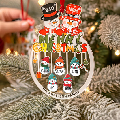 Family Christmas Ornament with Names – Personalized Snowman Family Tree Decoration – Custom Parents & Kids Name Ornament with Surname – Holiday Keepsake for Mom, Dad, Grandparents, Grandkids