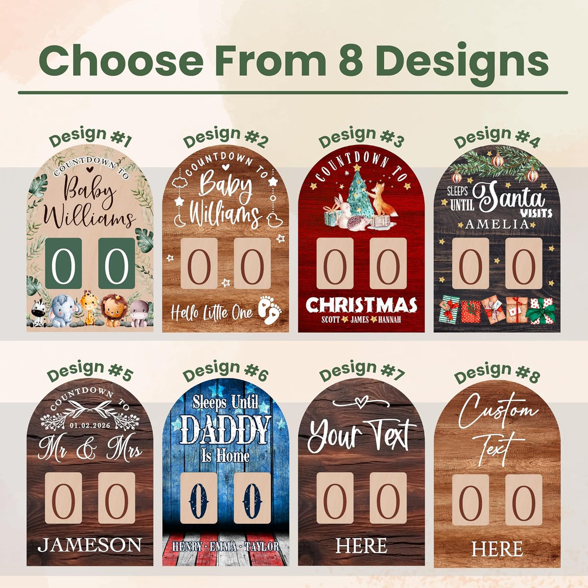 Personalized Countdown Sign, Custom Wooden Number Block Display for Christmas, Wedding, Baby Arrival or Homecoming, Reusable Holiday Decoration Gift