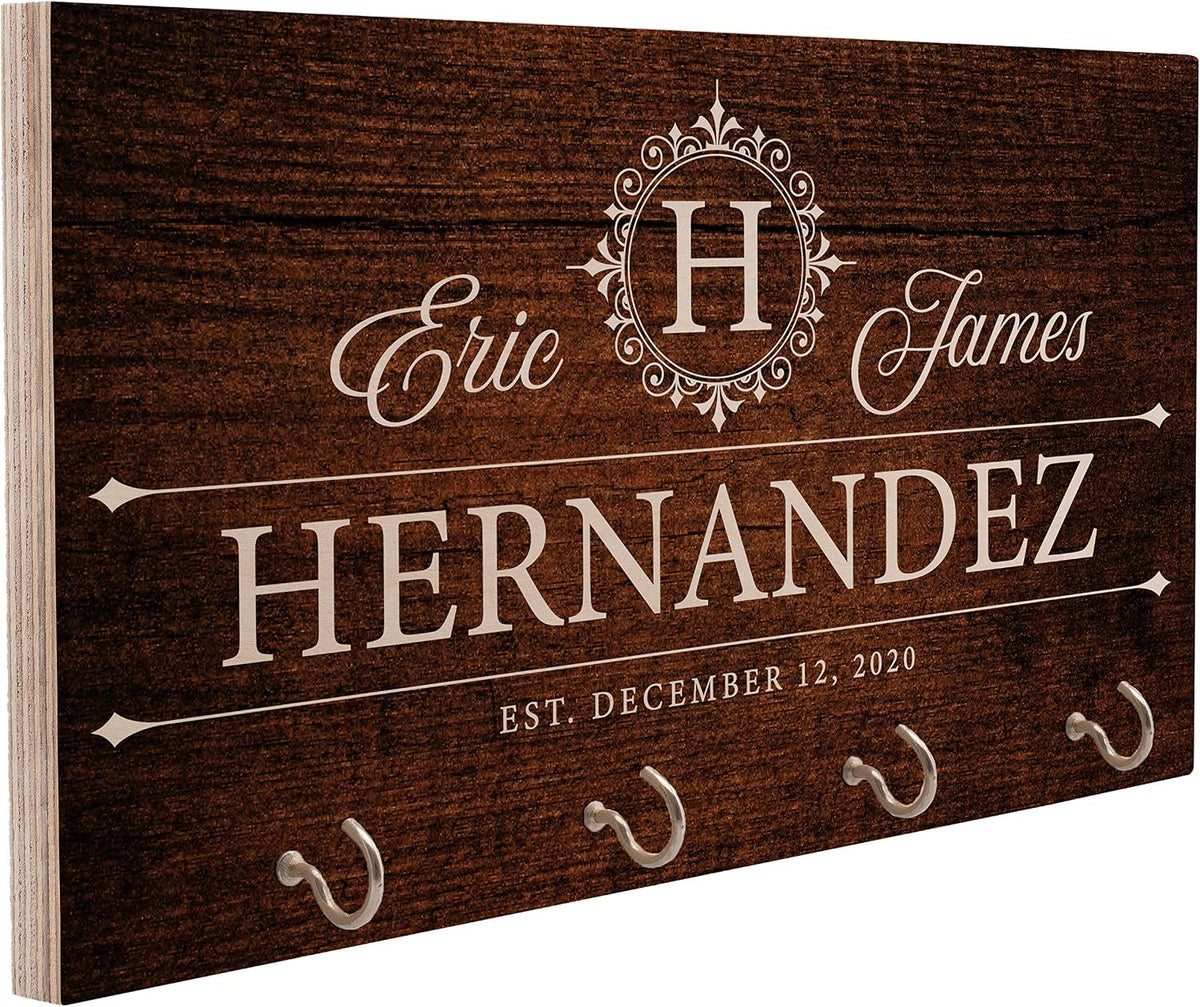 Zexpa Apparel Personalized Wood Key Hook for Couple Mr Mrs Customized Wooden Wall Key Rack, Custom Wedding Date