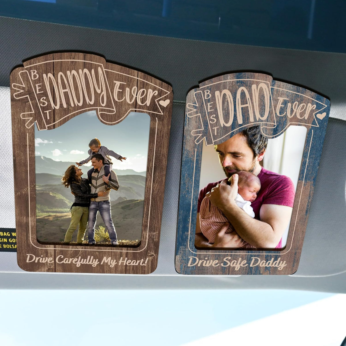 Personalized Car Visor Photo Clip – Custom Acrylic Picture Holder with Text, Gift for Dad, Mom, Husband, Wife, or Girlfriend