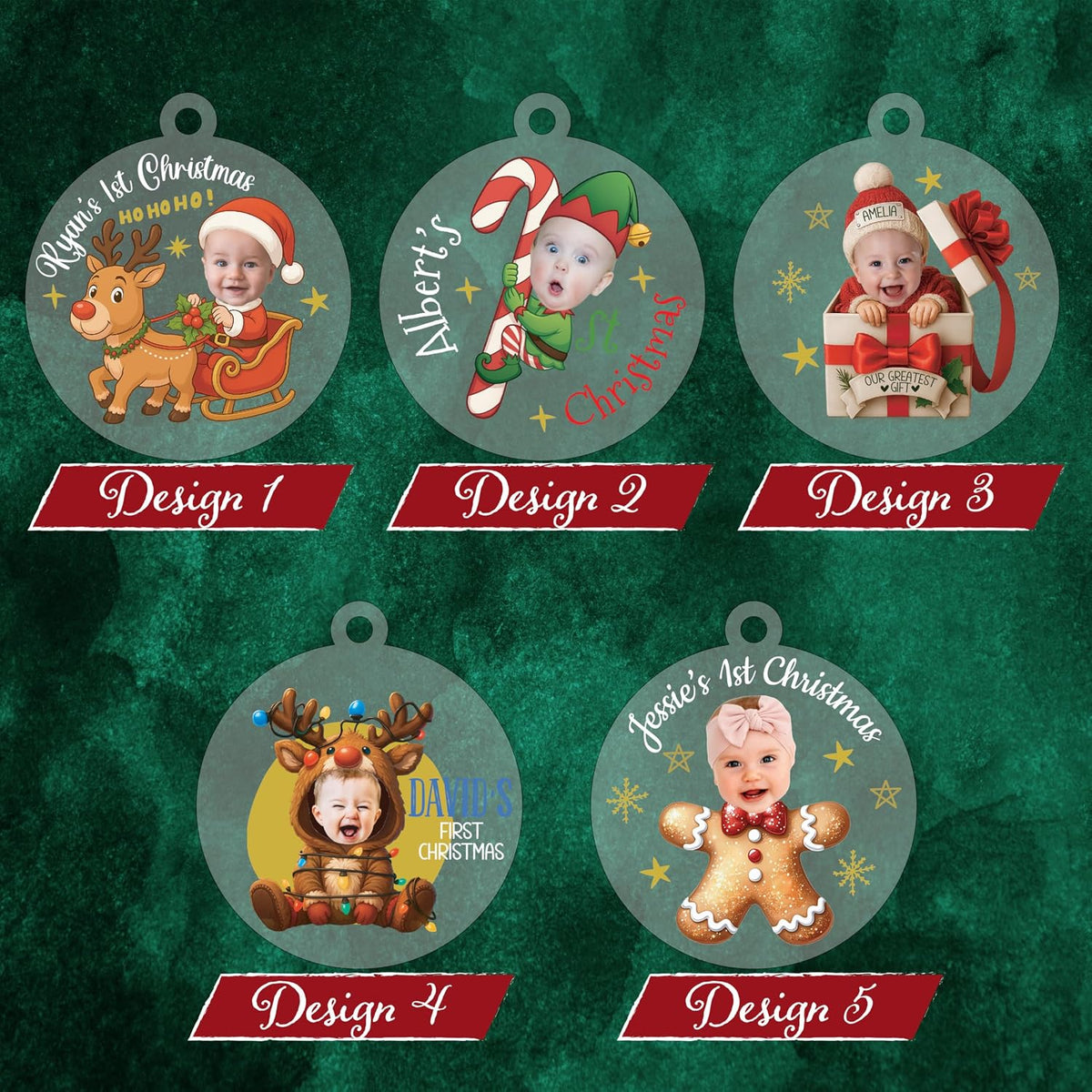 Personalized Baby’s First Christmas Photo Ornament – Custom Round Keepsake with Baby Name & Picture – Newborn 1st Christmas Tree Decoration – Gift for New Parents, Baby Shower, Mom & Dad