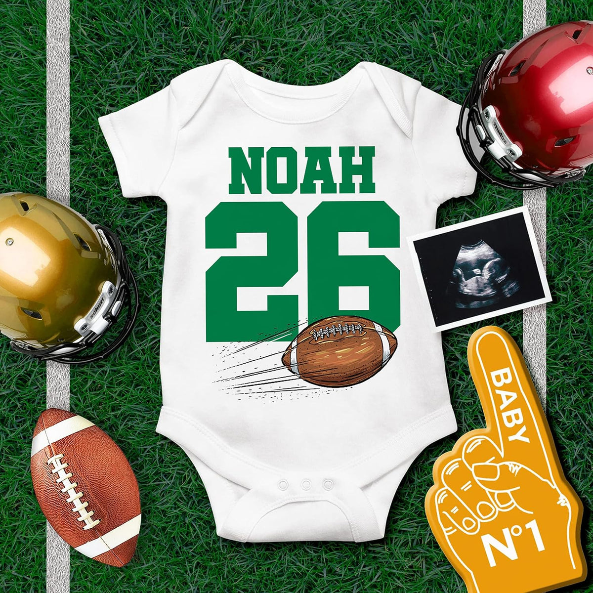 Personalized Sports Baby Onesie for Boys, Custom Baseball Bodysuit Gift