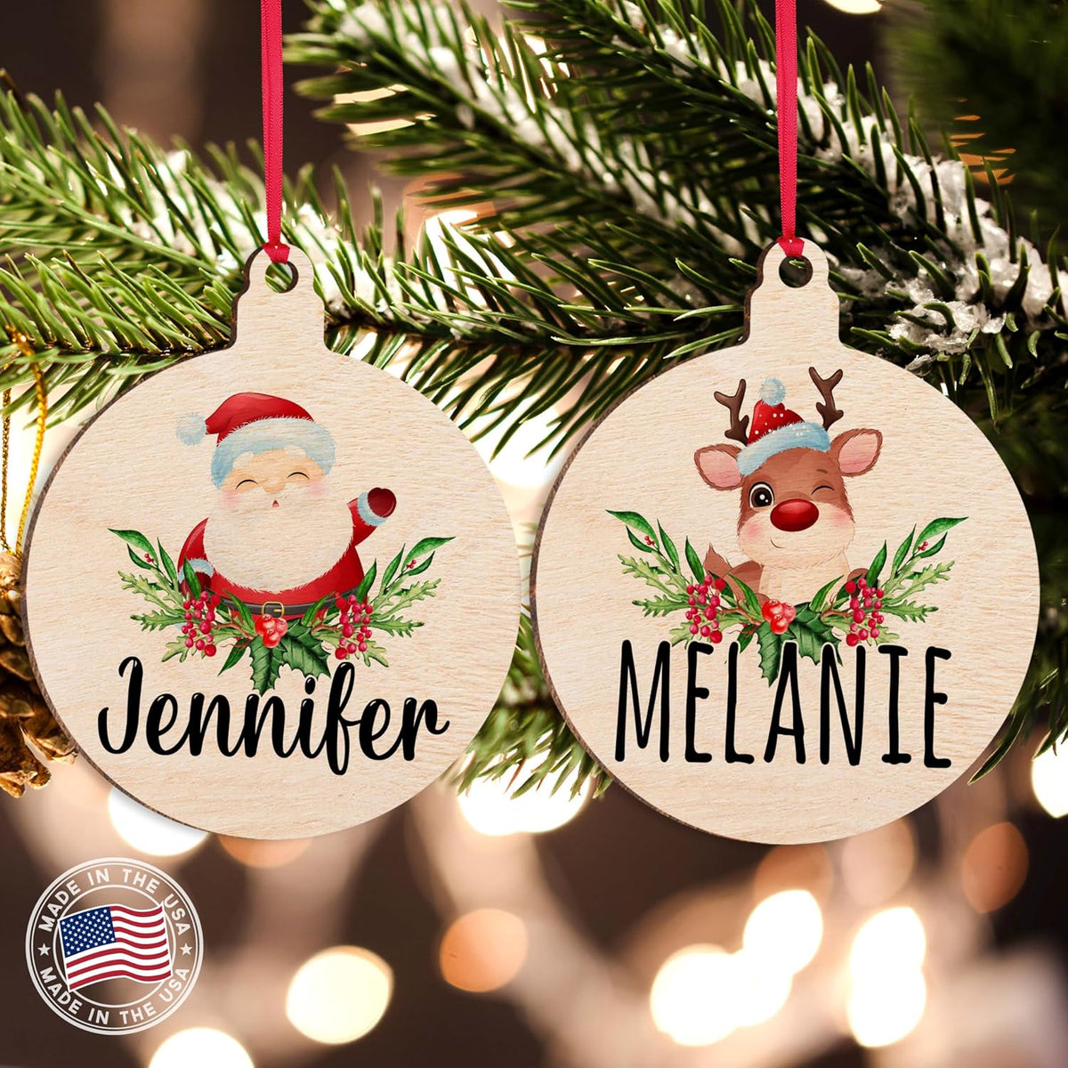 Custom Wooden Christmas Ornament, Personalized Xmas Tree Holiday Decor for Kids, Customized Stocking Tag with Name