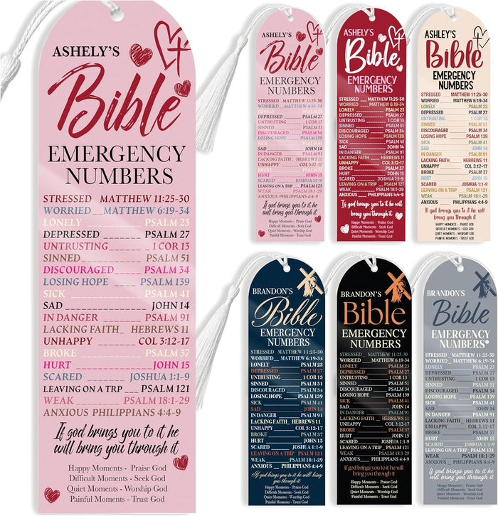 Bible Emergency Numbers Bookmark, Personalized Christian Bookmark with Name, Scripture Verse Reference List for Stress Anxiety Grief Encouragement, Gift for Women Men Teens, Church Bible Study