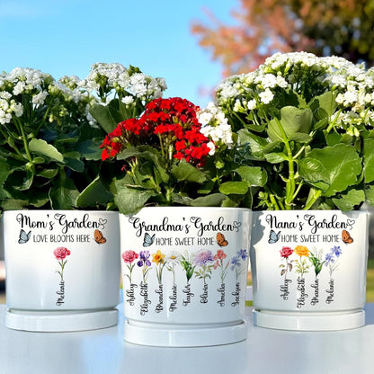 Zexpa Apparel Personalized Flower Pot for Grandma, Mom or Nana, Custom Birth Month Flower Planter with Names, Unique, Mother’s Day, Birthday or Holiday Present, Ceramic Pot
