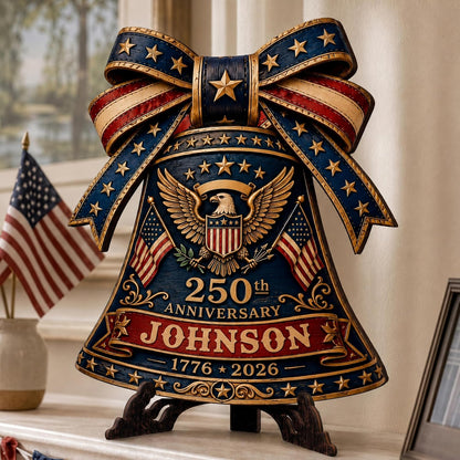 Personalized Eagle Patriotic Door Sign for Front Door, Custom Family Name America 250th Anniversary Wooden Door Hanger, USA 1776-2026 Independence Day 4th of July Wall Decor