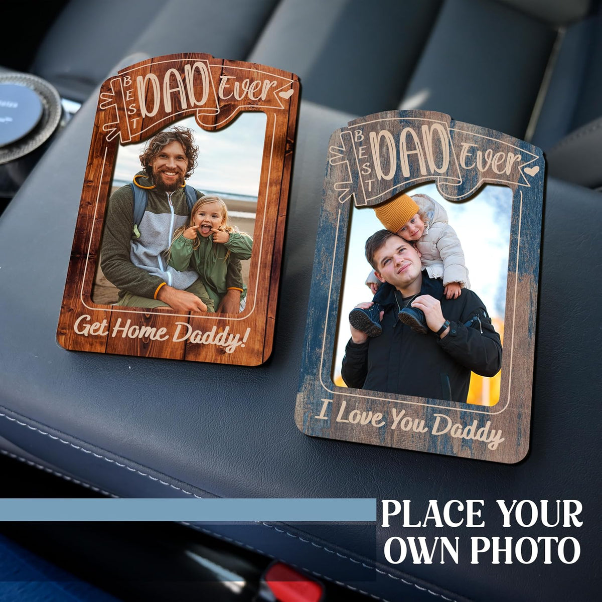 Personalized Car Visor Photo Frame Gift for Dad Grandpa Papa – Best Ever Drive Safe Daddy Clip – Custom Picture Holder for Rearview Sun Visor or Fridge Magnet – Father's Day or Birthday Gift
