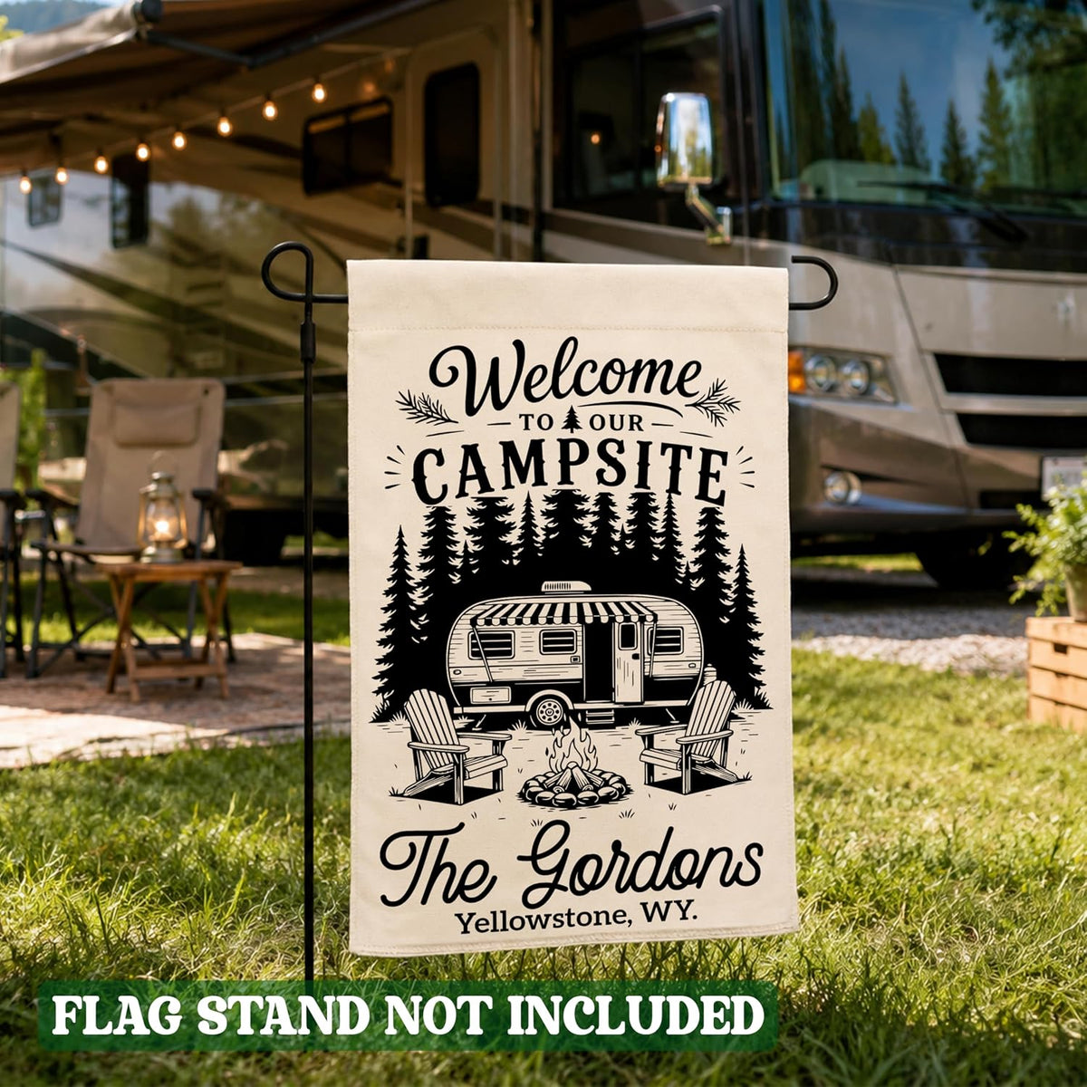 Personalized Camping Garden Flag 13x18 Inch Double Sided, Custom Family Name Welcome to Our Campsite Yard Flag