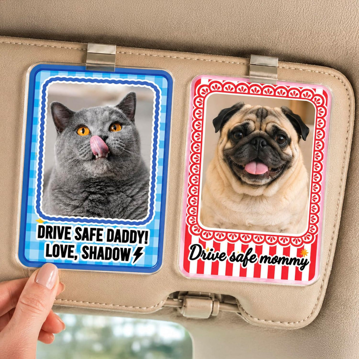 Personalized Car Visor Photo Clip – Custom Acrylic Picture Holder with Text, Gift for Dad, Mom, Husband, Wife, or Girlfriend