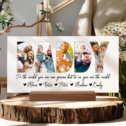 Personalized Father's Day Acrylic Photo Sign with Custom Text – Unique Christmas Gift for Dad, Grandpa, Papa – Custom Keepsake Plaque for Him from Kids – Clear Desktop or Shelf Home Décor