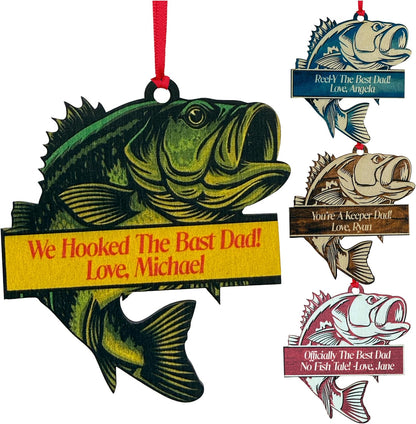 Personalized Fishing Dad Ornament - Custom Fish Bass Master Tree Decoration for Father’s Day Christmas - We Hooked The Best Dad No Fish Tale Gift from Kids Son Daughter - 6 Design Options