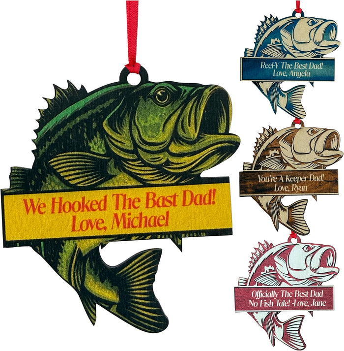Personalized Fishing Dad Ornament - Custom Fish Bass Master Tree Decoration for Father’s Day Christmas - We Hooked The Best Dad No Fish Tale Gift from Kids Son Daughter - 6 Design Options