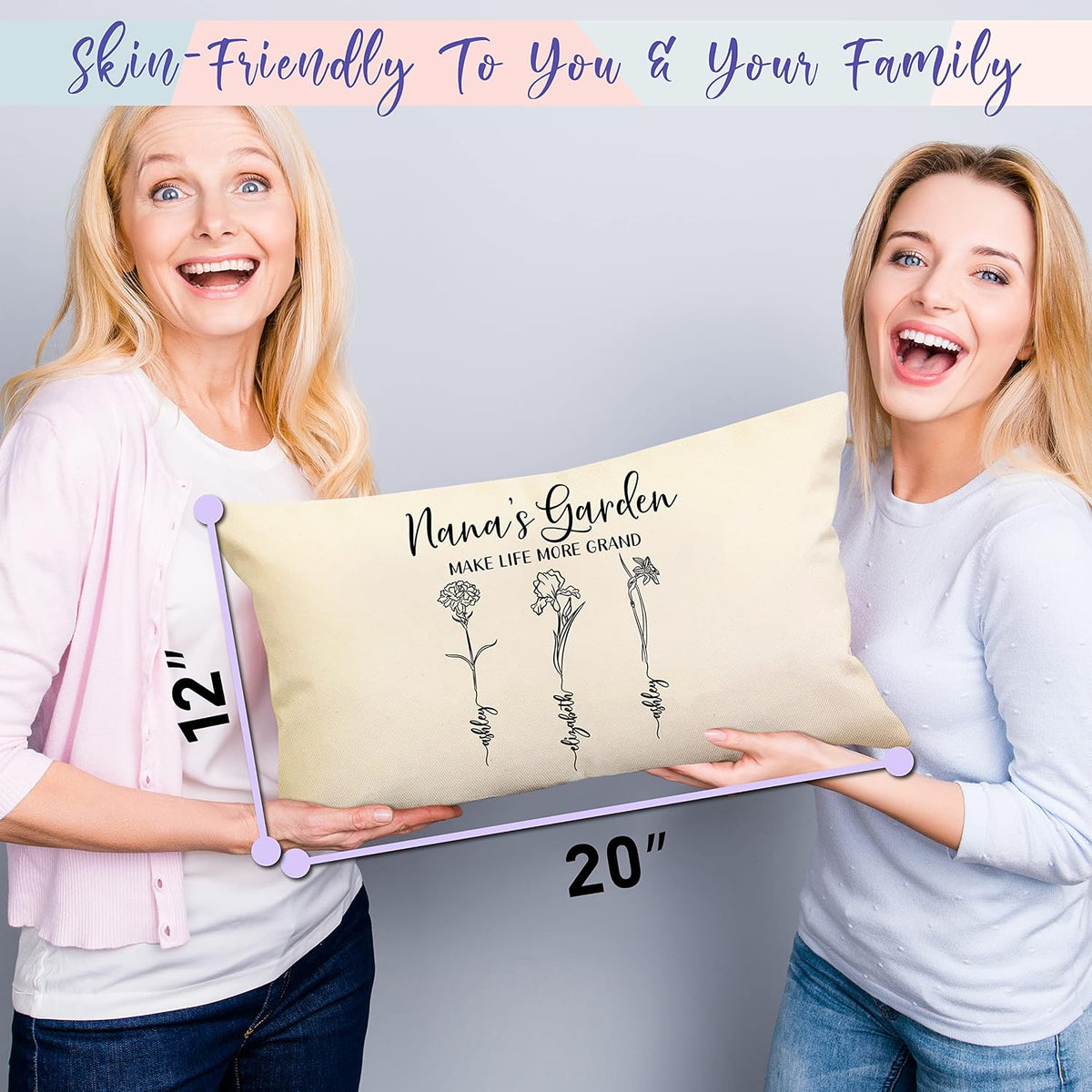 Zexpa Apparel Customized Mothers Day Lumbar Pillow Cover Personalized Grandma's Garden Flowers
