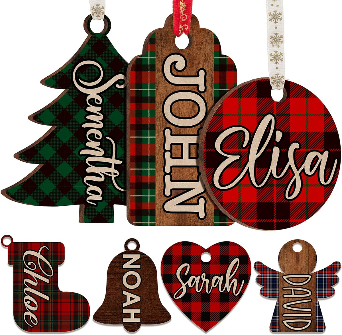 Personalized Wooden Christmas Name Tag, Custom Stocking Tag in 8 Shapes