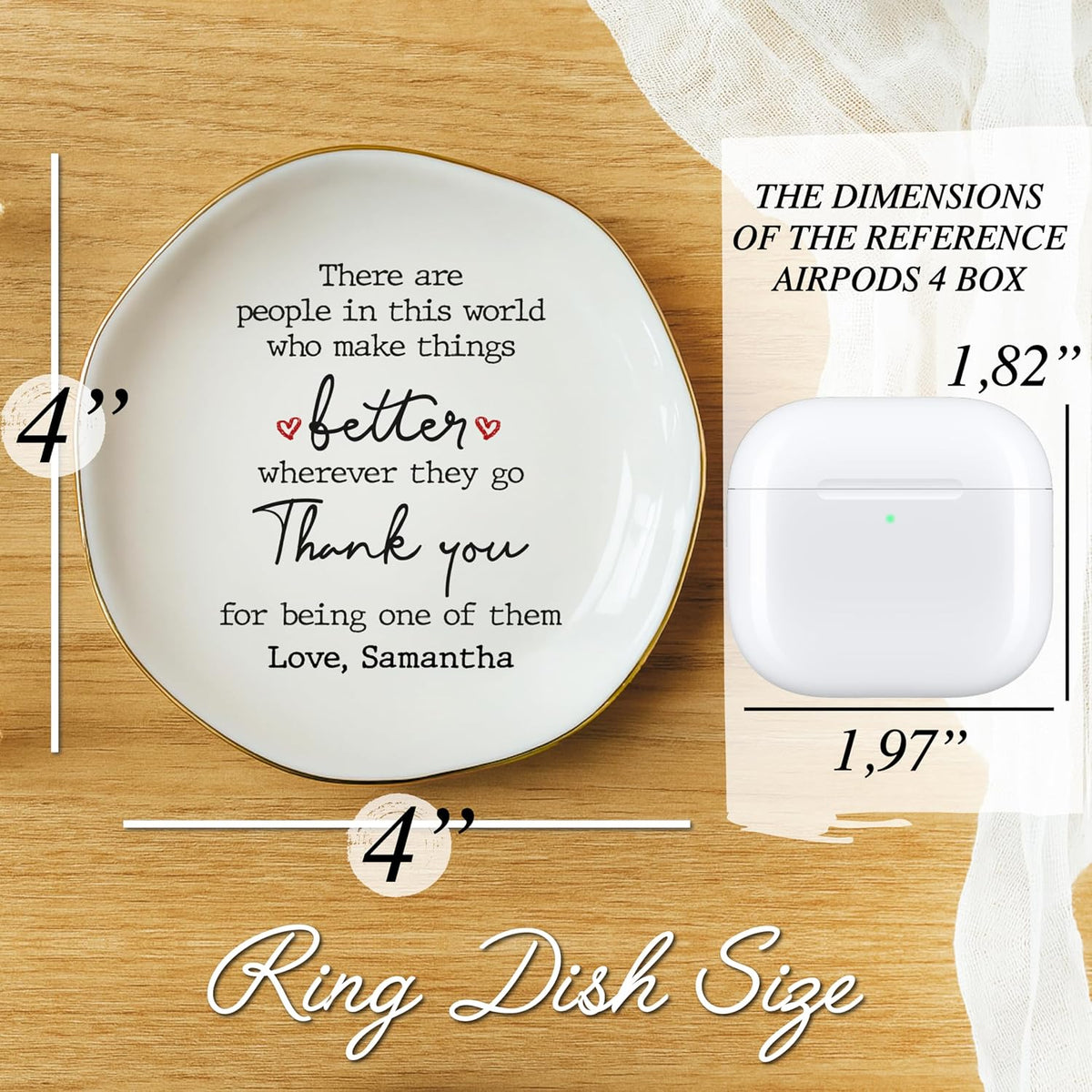 Personalized Thank You Jewelry Tray with Custom Name - Ceramic Jewelry Trinket Plate with Heartwarming Message - Appreciation Gift for Women, Nurse, Teacher, Mom, Best Friend, Birthday, Christmas