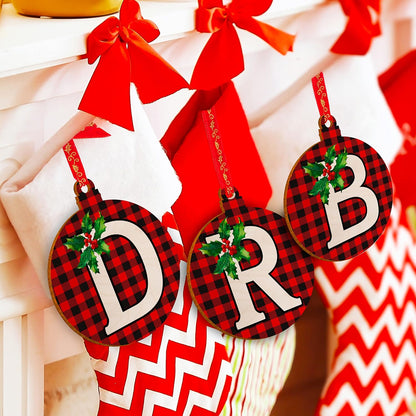 People Christmas Initial Ornaments for Tree - Monogrammed Christma Wood Ornament Decor Noel Wooden Gifts Housewarming Pattern Decorative Xmas #C, Black
